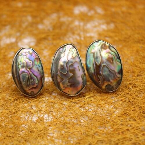 New style 6pcs/lot Natural shell colorring opening ring abalone shell ring women ring fashion Healing plating sliver free size
