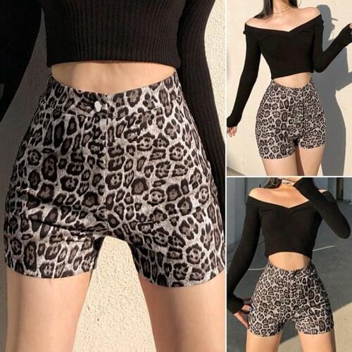 Brown Leopard Shorts for Women High Waist Female Fashion Summer Sweat Harajuku Skinny Shorts