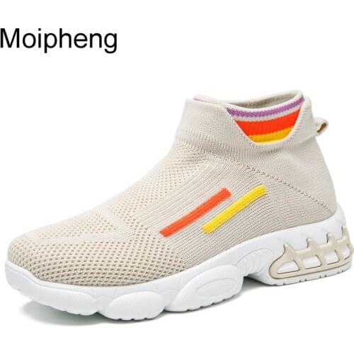 Moipheng Women Sneakers Colorful Gingham Walking Shoes High Top Sock Sneakers Comfortable Nursing Shoes Casual Platform Loafers
