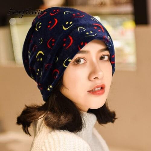LongKeeper Brand Fashion Autumn Scarf Caps For Women Beanies Hats Smiling Face Hedging Cap Gorros mujer