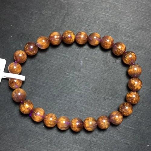 Top Natural Cacoxenite Auralite 23 Purple Rutilated Quartz Bracelet 7mm Clear Round Beads Bangle Women Men AAAAAA