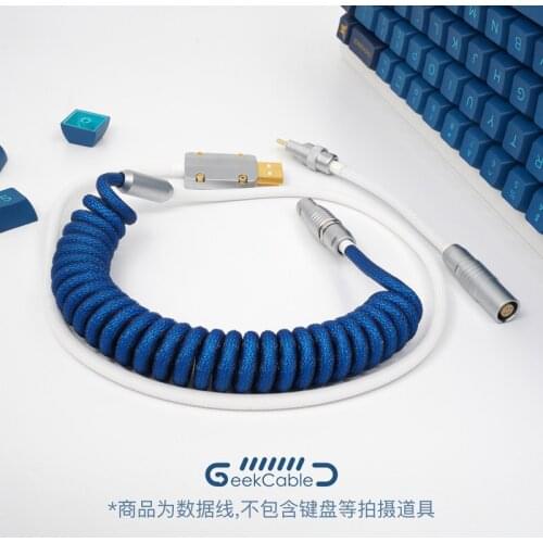 GeekCable Handmade Customized Mechanical Keyboard Data Cable For GMK Theme SP Keycap Line Mysterious Blue And White Colorway