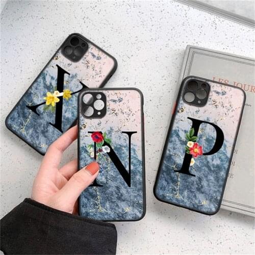 Initial Letter A Z Fashion Matte Case For iPhone 11 Pro Max 12 Pro X XR XS Max 8 7 Plus 12 Mini Luxury Marble Texture BackCover