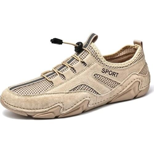 New Mens Mesh Casual Handmade Shoes Fashion Comfortable Driving Shoes Outdoor Breathable Soft Flat Shoes Moccasins Big Size 48