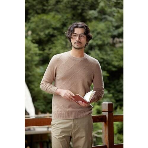 Zhili Mens Knit Diamond Patterns Round Neck Wool Sweater