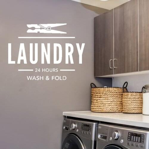 Wall Decal Quote LAUNDRY 24 HOURS Wash & Fold Laundry Room Decal Laundry Wall Decal Laundry Sign Waterproof LY24