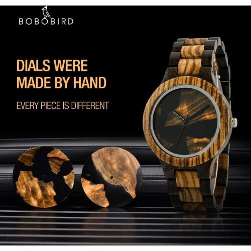 New Design Wood Watch Valuable Thuja Wood with Ink Blue Resin Men Ladies Wristwatch Timepiece Unique Gift Relogio Masculino BOBO