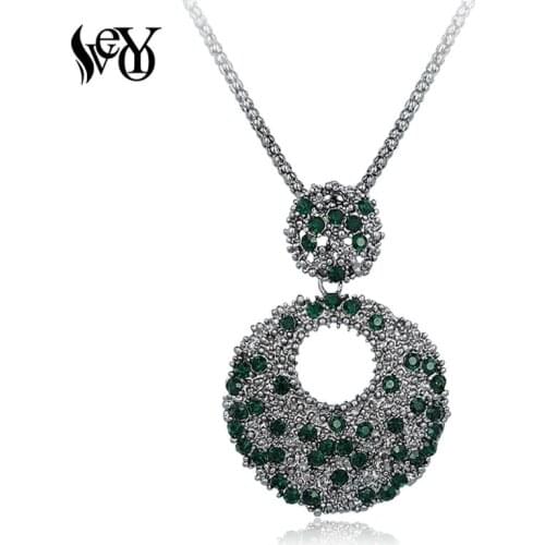 VEYO Round Pendant Necklaces for Woman Hollow Circle Full Rhinestone Necklace High Quality