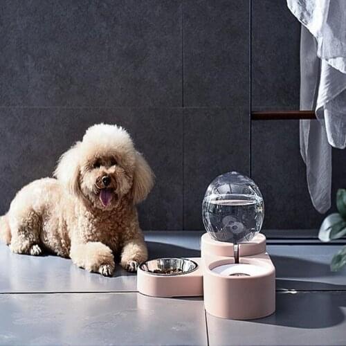Petshy Adjustable Dog Cat Double Bowls Drinking Bubble Automatic Pet Food Water Feeder Puppy Cat Water Fountain Dog Dispenser