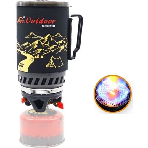 Portable 1400ml Cooking System Outdoor Hiking Camping Stove Heat Exchanger Pot Propane Gas Burners