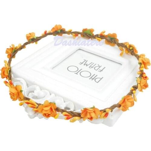 2pcs Simple Orange Flower Crown Hippie Handmade Gypsy Head Jewelry Bridal Honeymoon Wear Boho Hair Band Holiday Photo Booth Prop