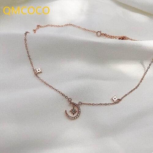 INS Style Design 925 Silver Sparkling Moon Stars Zircon Necklace For WomenTrendy Elegant Wedding Bride Jewelry Gifts