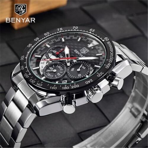 Benyar Design Top Luxury Mens Quartz Watch Multi-function Waterproof Stainless Steel Automatic Timeline Table Relogio Masculino