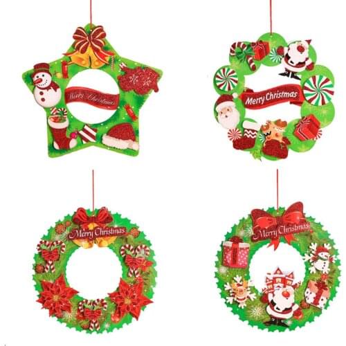 Christmas Wreath Handmade 3D Paper Cartoon Pendant Garland Shopping Mall Christmas Tree Door Decoration Wreath guirnalda navidad