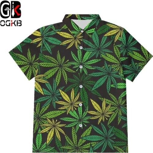 OGKB EU/US Size 3D Printing Maple Leaf Shirt Mens Button Shirts Green Leaves Streetwear Weeds Plant Plus Size Harajuku Clothing