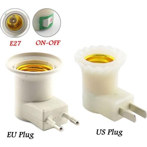 EU/US Plug Female Socket LED Lamp E27 Base Holder Converter For Bulb Light Adapter With ON/OFF Button Switch AC Power 110V-220V