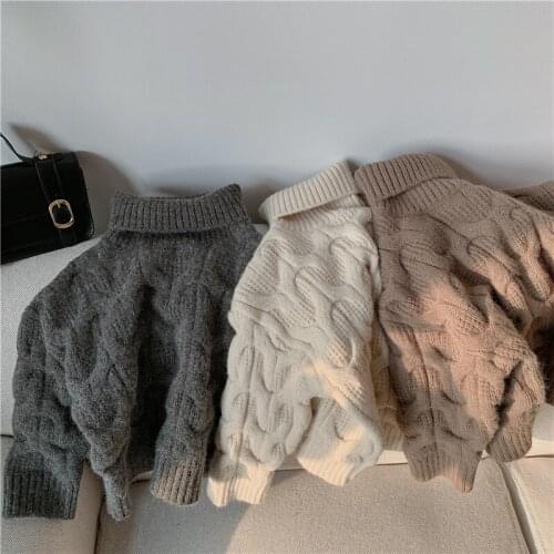 Toddler Kids Turtleneck Sweaters 2021 Winter New Baby Boys Korean Casual Sweater Solid Thick Warm Knitted Sweater For Girl 2-8 Y