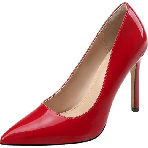 New Red Pointed Toe High Heels Patent Leather Stiletto Shallow Mouth Pumps Temperament Professional OL Work Womens Shoes X0013