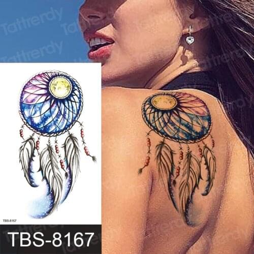 Dreamcatcher dragon temporary tatoo for women men arm shoulder tattoo sleeve waterproof black henna tatoo water fake body art