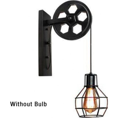 Retro Vintage Wall Light Shade Ceiling Lifting Pulley Industrial Wall Lamp Fixture Iron Loft Cafe Bar Adjustable Sconce Light