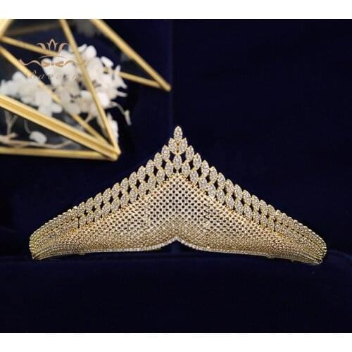 Top Quality Gold Sparkling Luxurious Full Zircon Tiaras Crowns For Brides Crystal Hairbands Wedding Hair Accessories