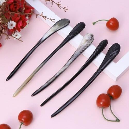 Women Hairpins Retro Chinese Style Natural Horn Hair Stick Jewelry Decorations