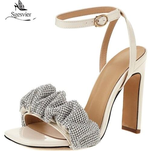 Sgesvier 2021 Hot Sale Sexy Thick High Heels Platform Sandals Women Party Nightclub Shoes Crystal Genuine Leather Sandals Women