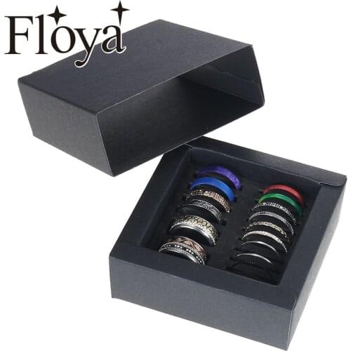 Floya Titanium Stainless Steel Rings For Women Vintage Stackable Ring Femme Bague Band Ring Set Girl Friendly Box Black Gift