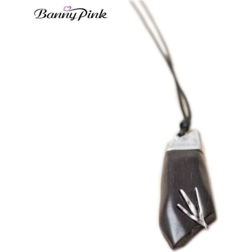Banny Pink Hand Made Ebony Wood Pendant Necklace For Women Ethnic Wooden Alloy Inlay long Necklace Fashion Jewelry Collier Colar