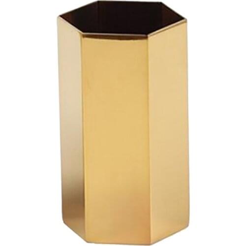 Gold Flower Vase Pen Holder Desktop Storage Container for Home Office - Hexagon