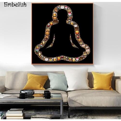 1 Pieces Black Buddha Statue Modern Home Decor Pictures For Living Room Wall Art Posters HD Spray On Canvas Oil Painting