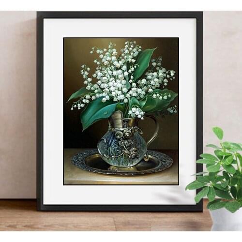5D White Russia Flower Diamond Painting for Living Room Cross Stitch DIY Diamond Mosaic Popular Handmade Crafts F1333