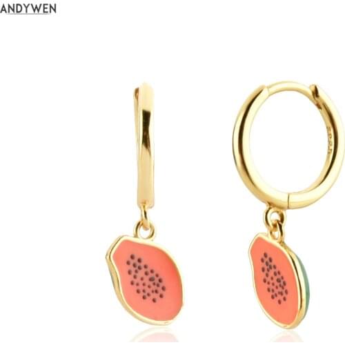 ANDYWEN 2021 925 Sterling Silver Gold Fruits Aros Kiwi Drop Earring Clips Luxury Jewelry Loops Piercing For European Women