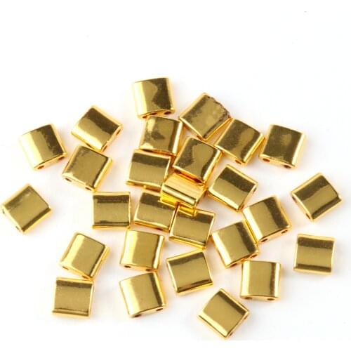 Wholesale 18k Gold Glossy Hematite Double Hole Beads Rectangular Shape Loose Stone Beads for Jewelry Making DIY Bracelet