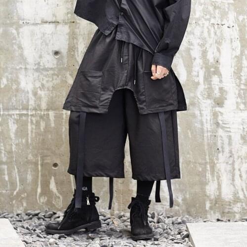 Men Wide Leg Casual Pants Hip Hop Loose Streamers Wide Leg Pants Split With Strap Original Independent Design Culottes 2020 New
