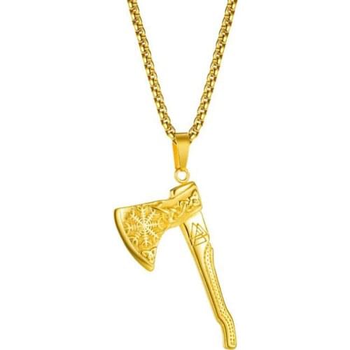 Stainless Steel Gold God of War Vintage Black Punk Rock Axe Pendant Necklace Jewelry Gift For Him with Chain
