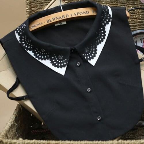 Black fungus wild Bow-knot black white chiffon fake Original chiffon folding retro floral Hollow shirt Peter Pan fake collar