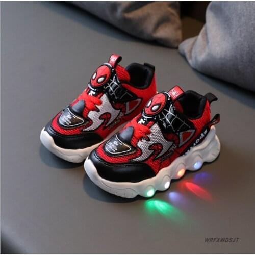 Spiderman Children Luminous Shoes For Boys Gilrs New LED Lighted Soft Spring Autumn Baby Kids SneakeWith Lights Chaussure Enfant