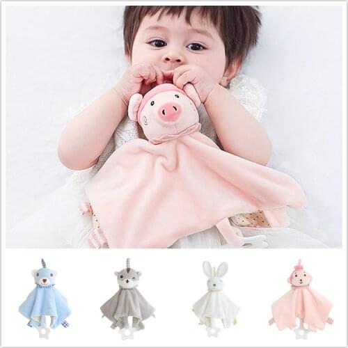 Baby Appease Towel Cartoon Animal Soft Soothe Towel Infant Plush Bear/Rabbit Bath Blanket Toys with Baby Teethers and Small Bell