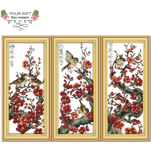 Joy Sunday H442H443H444 Home Decor Love Of Life Bird Couple A Harmonious Union Lasting A Hundred Years Flower Cross Stitch kits