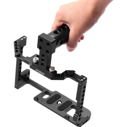 Camera Cage+Top Handle Kit Aluminum Alloy with Dual Cold Shoe Mount 1/4 Inch Screw Compatible with Canon EOS 90D/80D/70D DSLR