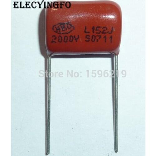 100pcs CBB capacitor 152 2000V 152J 2KV 1500pF 1.5nF P15 CBB81 Metallized Polypropylene Film Capacitor
