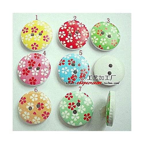 Sewing buttons Mixed coloured drawing pattern DIY handmade Round wooden button diameter 15 mm