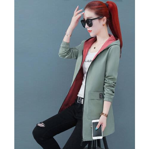 2020 double side Windbreaker Jacket Womens long spring and autumn new style Korean loose large hooded spring top fashion