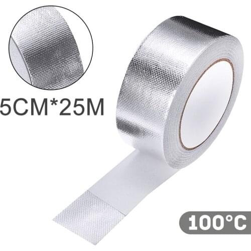 25Mx5cm Car Motorcycle Aluminum Foil Heat Shield Tape Adhesive Exhaust Wrap Pipe Ducts High Temp Resistant Repairs Tape