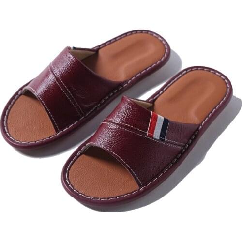 Summer Couple Leather Slippers Indoor Men and Women Home Wood Floor Skid TPR Bottom Home Shoes