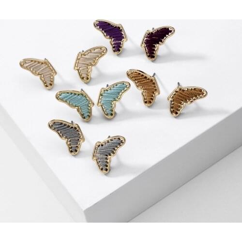 LUNA CHIAO Fancy Design Thread Wraped Butterfly Wings Mini Stud Earring for Women