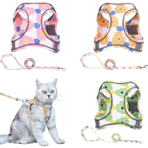Cute Dog Cat Harness Vest With Walking Leash Small Medium Dogs Cats Puppy Kitten Fashion Reflective Harnesses For Shorthair Cats