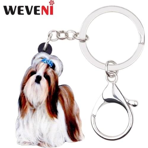 WEVENI Acrylic Cute Chinese Shih Tzu Dog Key Chains Keychain Women Girl Female Pendant Car Charms Animal Jewelry Cute Gift Gift