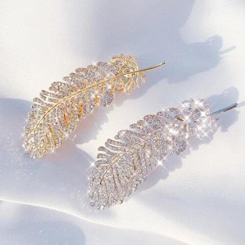 Fashion Crystal Leaf Feather Elegant Women Barrettes Clip Hair Hairgrips Pin Hairpin Accessories Hair For Women Rhinestone S0B3